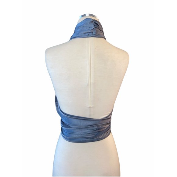 LPA 532 Midnight Blue Hammered Satin Top Medium - Picture 6 of 8